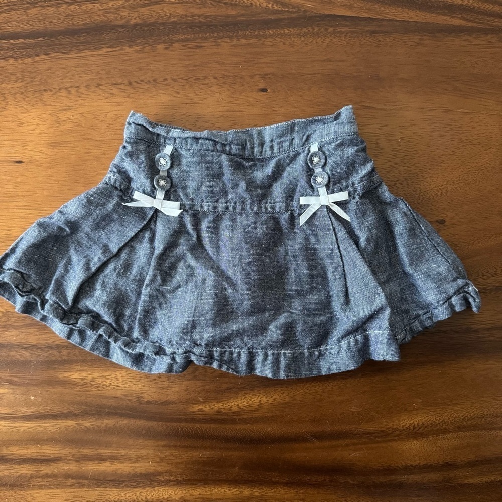 Janie & Jack Blue Linen Cotton Pleated Skort Bow Accents 12-18M